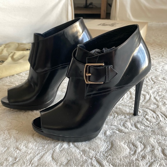 Burberry Leather Peep Toe Buckle Bootie - Picture 5 of 7